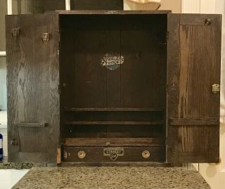 Antique Oak Stanley 851 Tool Cabinet No Tools,  No Key,  No Handles Vg Cond
