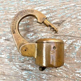 Rare Antique Brass Combination Lock Rochester Safety Lock Co Us Mail Bag Padlock