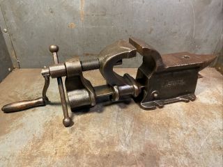 Antique Bench Vise Made By Shields Oatent 1914 Anvil Drill Vise Combination