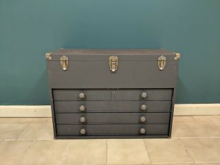 Vintage Wood Machinist Tool Chest With Hand Tool Chest
