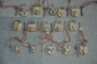 15 Pc Old Brass Handcrafted Different Small Unique Padlocks,  Rich Patina