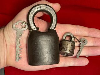 (2) Rare Romer & Co Scandinavian Prison - Style Padlocks With Keys Big & Small