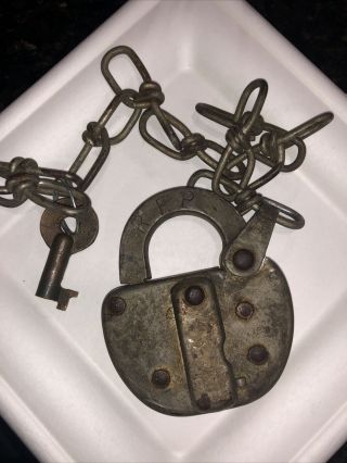 Rare Antique R.  F.  P Padlock Vintage Large Lock Solid With Key