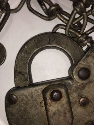 Rare Antique R.  F.  P PADLOCK Vintage Large Lock SOLID With Key 2