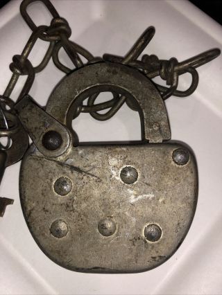 Rare Antique R.  F.  P PADLOCK Vintage Large Lock SOLID With Key 3