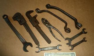 Vintage 9 Piece,  Ford Script Tool Kit,  Model T A,  Old Car,  Truck,  Pliers,  Wrenches,  Adj