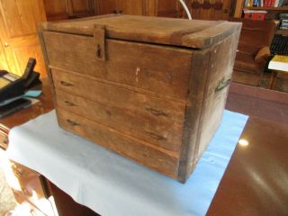 Antique Primitive 3 Drawer Oak Toolbox Chest With Dovetails