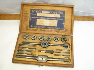 Vintage Bay State Screw Plate Tap & Die Set W/wooden Box Tool 38 H
