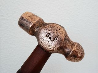 Antique Blacksmith Tool Ball Peen Hammer In Copper Signed " J.  P "