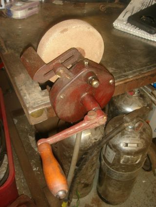 Vintage Hand Crank 5 " Bench Grinder Blacksmith Tool Wheel Great