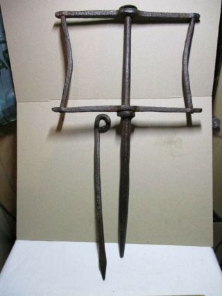 Vintage Wrought Iron Garden Allotment String Line Old Blacksmith Made Tool (s24)