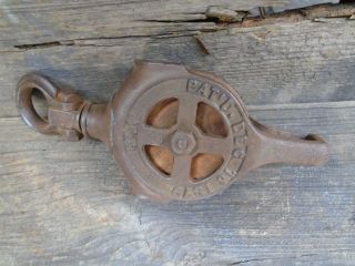 Antique Ney Vintage Cast Iron And Wood Barn Pulley Farm Tool Rustic Primitive