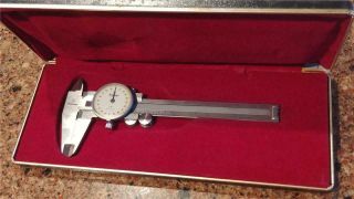 Vtg Mitutoyo 4 Inch Dial Caliper Number 505 - 629.  001 " Stainless Hardened W/case