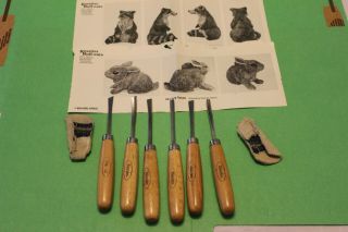 Marples 153 Set Of 6 Wood Carving Tool,  Chisels And Leather Finger Protection