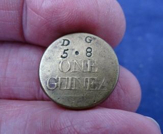 Very Rare Antique C1775 Brass Coin Weight For 1 Guinea,  Overstamped,  W 2057 (am)