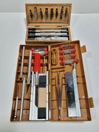 Vintage X - Acto Xacto Assorted Knife Blade Set Hobby Craft Saw Blades Wood Box