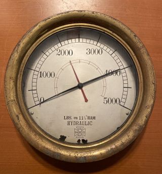Antique Large 12 " Hydraulic Pressure Gauge U.  S.  Gauge Co Ny Brass & Glass Front