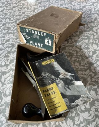 Vintage Stanley Bailey Smooth No.  4 Wood Plane Box Paperwork