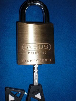 Abloy Vintage High Security Lock Cylinder In Abus Brass Locker Padlock W/ 2 Keys
