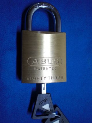 ABLOY VINTAGE HIGH SECURITY LOCK CYLINDER in ABUS BRASS LOCKER PADLOCK w/ 2 KEYS 3