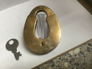 Rare antique vintage brass Fraim CENTURY lever padlock & key 2