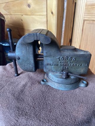 Vintage Torco Swivel Bench Vise 4 " Jaws With Anvil & Pipe Jaws By Wilton Usa