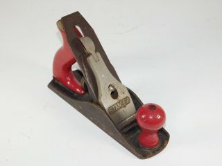 Vtg Stanley No.  4 Smooth Bottom Hand Plane Carpentry Red Wood Bench Tool