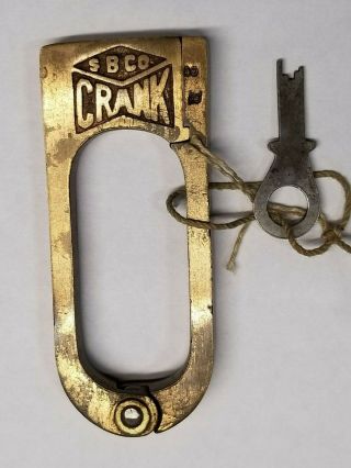 Antique S.  B.  Co.  Brass Padlock W/ Key Vintage Lock Sbco