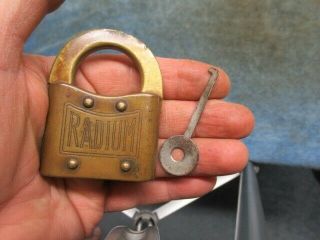 Exc.  Cond.  Vintage Old Brass Padlock Lock Corbin Radium With A Key N/r