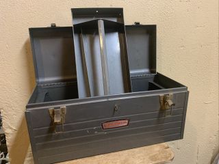 20l X8.  5deep X9.  5h Vtg Craftsman Larg Metal Tool Box No 6512 With Tray/usa