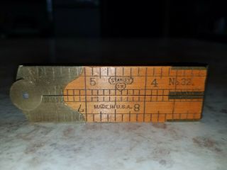 Antique Stanley No 32 Boxwood & Brass 4 Fold 12 Measure Ruler & Slide Caliper