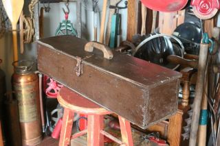 Vintage Wooden Primitive Handcrafted Tool Box with Handle & Compartments 2