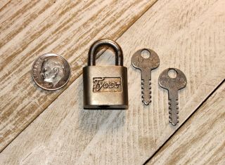 Small Antique Brass Miniature Tycos Logo Padlock & 2 Keys Lock Buddy L
