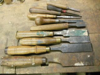 Vintage Wood Chisels 10 Tang Style Mostly Buck Bros More Old Carpenter Tool