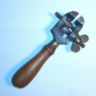 Jewelers - Machinists - Gunsmiths Iron Hand Vise W/1 - 3/8 " Jaws,  Wood Handle,  Ant