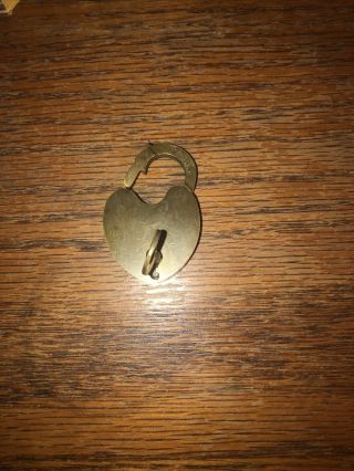 Vintage Brass Heart Shaped Padlock With Key