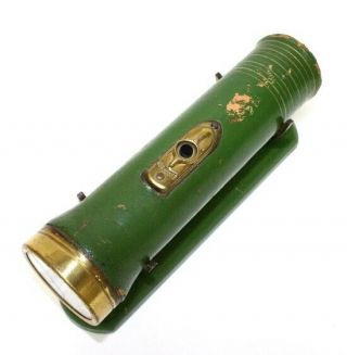 Vintage Flashlight Eveready Brand Dark Green Leather Covered 2251 By Eaton 1952