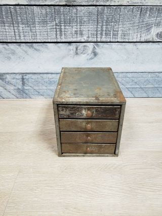 Vintage Industrial Small Metal 4 Drawer Parts Storage Box Cabinet Organizer B8
