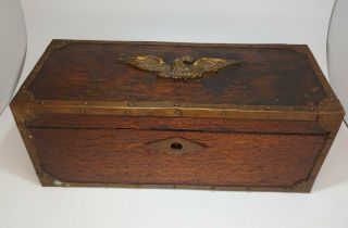 Vintage Antique Wood & Brass Tool Chest W Removable Drawer - American Eagle 15 "