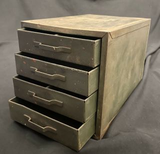 Antique Green Metal Storage Box 4 Drawers Industrial Tool Parts Bin Cabinet 1