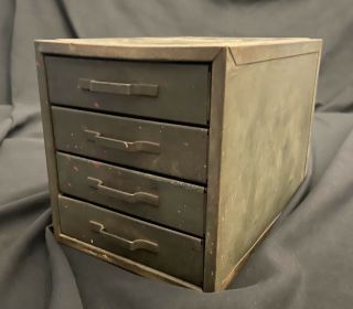 Antique Green Metal STORAGE BOX 4 DRAWERS INDUSTRIAL Tool Parts Bin Cabinet 1 3