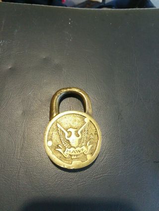 Ornate Old Brass Padlock Lock Hawk No Key.  N/r