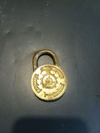 Ornate old brass padlock lock HAWK no key.  n/r 2