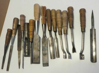 15 Wood Turning Lathe Tools.  Is  From Estate Buck,  Everkeen Etc.