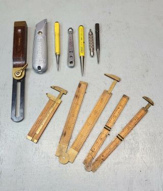 Vintage Stanley Tools,  Folding Boxwood Caliper Rulers,  Square,  Punches,  Etc.