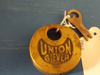 Union 6 Lever Brass Pancake Padlock With Key,  2 1/4 Inch