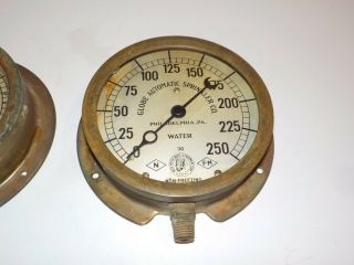 2 Vintage GLOBE AUTOMATIC SPRINKLER CO.  Water Gauges MOTO METER Copper Steampunk 2