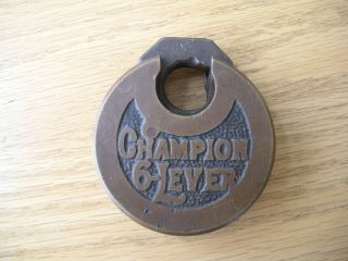 Vintage Brass 6 Lever Champion Pancake Padlock / Lock