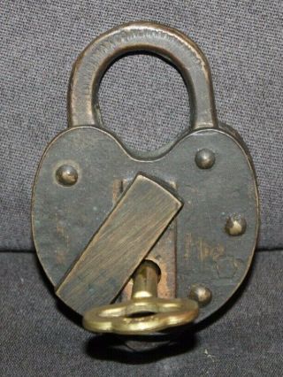 Antique J.  H.  W.  Climax Padlock Lock & Key
