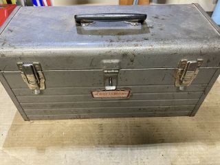 Vintage Craftsman Gray Metal Single Compartment Hand Tool Box